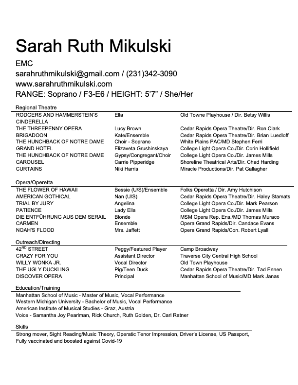 Sarah Ruth Mikulski Resume